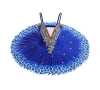 OBEEII Robe de Ballet Paillettes Broderies Ballet Tutu Justaucorps Danse Classique Gymnastique Léotard Costume Bleu royal 11-12 Ans