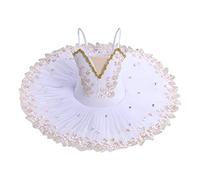 OBEEII Robe de Ballet Paillettes Broderies Ballet Tutu Justaucorps Danse Classique Gymnastique Lotard Costume Blanc D 11-12 Ans