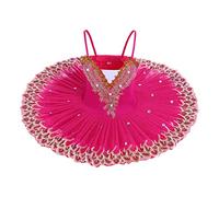 OBEEII Robe de Ballet Paillettes Broderies Ballet Tutu Justaucorps Danse Classique Gymnastique Lotard Costume Hot Pink C 11-12 Ans