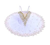 OBEEII Robe de Ballet Paillettes Broderies Ballet Tutu Justaucorps Danse Classique Gymnastique Lotard Costume Blanc C 9-10 Ans