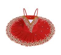 OBEEII Robe de Ballet Paillettes Broderies Ballet Tutu Justaucorps Danse Classique Gymnastique Lotard Costume Rouge C 4-5 Ans