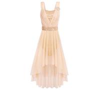 OBEEII Robe de Danse Classique Justaucorps de Ballet Robe de Latine Jazz Femme Courte Robe Asymétrique sans Manches Cocktail Retro Chic Vêtements de Danse Spectacle Été Robe de Soirée Champagne B S