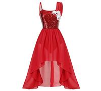 OBEEII Robe de Danse Classique Justaucorps de Ballet Robe de Latine Jazz Femme Courte Robe Asymétrique sans Manches Robe de Soirée Cocktail Retro Chic Vêtements de Danse Spectacle Été Rouge XS