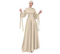 OBEEII Robe de Prière Musulmane Couleur Unie Couverture Complète à Capuche Islamique Abaya Kaftan avec Hijab Robe Conservatrice Robe de Prière du Ramadan pour Soirée Ethnique Beige + Turban XL
