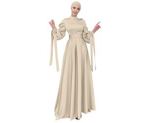 OBEEII Robe de Prière Musulmane Couleur Unie Couverture Complète à Capuche Islamique Abaya Kaftan avec Hijab Robe Conservatrice Robe de Prière du Ramadan pour Soirée Ethnique Beige + Turban XL