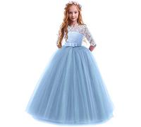 OBEEII Robe de princesse pour fille - Robe de soirée pour mariage, demoiselle d'honneur, anniversaire, fête, cérémonie d'adolescence, carnaval, cocktail, danse, bal - 2-14 ans, bleu, 13-14 ans