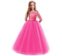 OBEEII Robe de princesse pour fille - Robe de soirée pour mariage, demoiselle d'honneur, fille de fleur, anniversaire, fête, cérémonie d'adolescence, carnaval, cocktail, danse, bal - 2-14 ans, Rose, 7