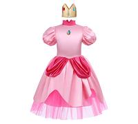 OBEEII Super Brothers Déguisement Princesse Peach Robe pour Filles avec Couronne Cosplay Carnaval Halloween Party Dress Up Outfit #Rose 7-8 Ans