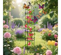 Obélisque autoportant en métal pour plantes grimpantes, support de treillis de jardin, tour de rose décoratif, utilisation extérieure et intérieure, noir, 36 cm de diamètre x 125 cm de hauteur