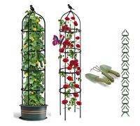 Obélisque de Jardin Acier Tuteur Treillis Plante Grimpante, Support Tour Métal Colonne Rosiers pour Intérieur Extérieur Terrasse D 25 28 32 36 40cm, Offre Une Pelle Pinces À Plantes(Black,D28xH175CM)