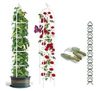 Obélisque de Jardin Acier Tuteur Treillis Plante Grimpante, Support Tour Métal Colonne Rosiers pour Intérieur Extérieur Terrasse D 25 28 32 36 40cm, Offre Une Pelle Pinces À Plantes(White,D36xH125CM)