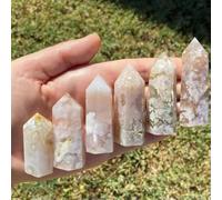 Obélisque en Agate Sakura Naturelle, Pointe en Cristal de Quartz, Agate Fleur de Cerisier - 7-8 cm