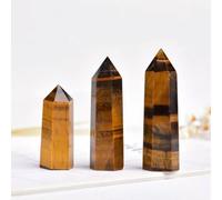 Obélisque en Cristal d'œil de Tigre Naturel, Pointe de Quartz, Pierre hexagonale, Tour - 8-9 cm