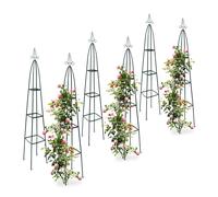 Relaxdays 6X obélisques de Jardin pour Roses, sur Pied, tuteur Plantes grimpantes, Colonne, métal, HLP 192 x 35 x 35 cm, Vert