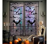 Obelunrp 2pcs Black en Dentelle Halloween Window Rideaux, décorations de Porte d'halloween, décor de Panneau Rideau Porte Chauves-Souris d'araignée pour décoration fête Vacances effrayante, 40