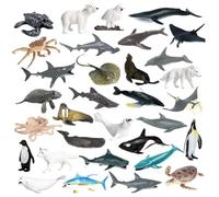 Obelunrp 32pcs Sea Animal Toys, Mini Assortiment de créatures Marines Aquarium, sous la Vie Animaux réalistes Figure