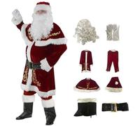 Obelunrp Costume de Santa Claus pour adulte 8pcs / ensemble Velvet Santa Suit Men Tenue de Noël pour la fête Noël Cosplay 3xlsanta Claus Costume pour hommes
