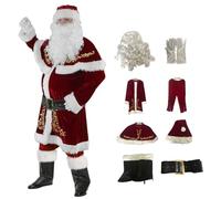 Obelunrp Costume de Santa Claus pour adulte 8pcs / set Velvet Santa Suit Men Tenue de Noël pour la fête vacances Noël Cosplay 2xl, Costume Claus, décor