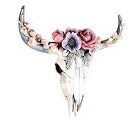 Obelunrp Décoration murale du crâne de vache, 7,9 pouces de résine à fleur de vache de vache crâne de mur art sculpture, mur suspendu taureau décoration murale pour chambre à coucher pour la maison