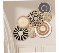 Obelunrp Décoration murale tissée ronde 7pcs rotin fleur boho décor natural rustique mural tissé panier boho art pour chambre à coucher, salon, salle de bain, rond