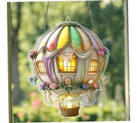 Obelunrp Décorations de montgolfières, Acrylique 2D susptive Art Mural Festif en montgolfière, moustiquaires Exquis pour fenêtre en Verre Jardin Jardin extérieur, capteur Solaire