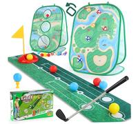 Obelunrp Ensemble de Golf pour Tout-Petit, 3 sur 1 Kids Golf Set avec Club, mettant Un Tapis d'entraînement, Filet d'écaille à 3 Faces, Jeux pour Tout-Petits pour Cadeaux 'Anniversaire