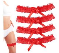 Obelunrp Garter en Dentelle, 4pcs Garter en Dentelle élastique avec nœud Papillon, jarretière de Mariage Noir Creux, Jarretière de Jambe de mariée pour Femmes (Rouge)