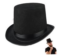 Obelunrp Haut chapeau, 6,3 pouces Black Top Hat pour hommes, chapeau de costume de magicien pour costume de fête Halloween Showman formel
