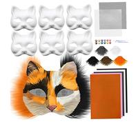 Obelunrp Kit de masque Therian, 6pcs Masques à fourrure de chat à fourrure diy avec, feuille maille et peintures, kit masque en papier peignable vierge pour Halloween