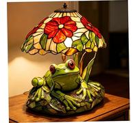 Obelunrp Lampe grenouille, veilleuse en vitrail - Adorable motif grenouille et fleur 3D, veilleuse de table avec interrupteur indépendant USB, vert, vitrail, lampe