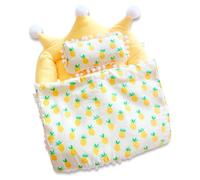 Obelunrp Lit de poupée, lit Jouet en Forme de Couronne Mignon avec Oreiller et Couverture à Motif d'ananas pour poupée 20 cm, Accessoires Maison, décorations à l'air Libre