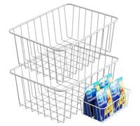 Obelunrp Lot de 2 bacs de rangement pour congélateur, 11 x 8, 5 x 4, 7 cm, en fil d'acier inoxydable, paniers rectangulaires empilables pour la maison, le bureau, la décoration la maison