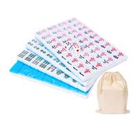 Obelunrp Mahjong Set Chinois Mahjong Game Set 144 Tiles Solid Structure Mini avec 2 dés & Sac de Rangement Facile à Lire Les Cartes 2024 pour Le Jeu Familial de la fête Voyage, Christmas Dec
