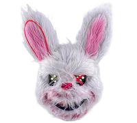 Obelunrp Masque de lapin allumé, masque de lapin en peluche effrayant avec lumière LED, masque d'Halloween effrayant pour la fête de cosplay Hallowen (style 1)