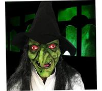 Obelunrp Masques de sorcières d'Halloween pour adultes, vieux masque de sorcière aux cheveux longs et capot masque clown latex d'Halloween pour adultes pour décorations costumes fête Propshallowee