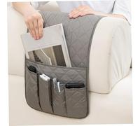 Obelunrp Organisateur d'accoudoir de canapé 5 poches 34, 3 x 12, 6 pouces Caddy de canapé en polyester à motif losange avec bras inclinable Caddy minimaliste gris Poche pour tablette, livre, magazine