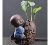 Obelunrp Planter Bouddha, 9,6 cm Ornement en céramique, Petit décor de Bureau de Fleur de Moine, Figurine Bouddha pour décorations de Bureau à Domicile