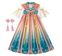 Obelunrp Robe traditionnelle chinoise pour filles, costume Mulan avec broderie et imprimé floral, bleu champagne, 150 cm/59, 06 pouces, robe Mulan pour filles, chinois pour
