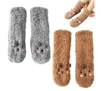 Obelunrp Snuggle Paws Chaussons Chaussons 2 Paires de Chaussettes Moelleuses Antidérapantes pour Femmes Épaissir Doux Mignon Dessin Animé Chaussettes pour Dormir en Hiver Noël, Décoration de la Mais