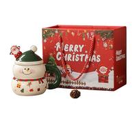 Obelunrp Tasse de bonhomme de neige, tasses à café Noël en céramique 400 ml avec couvercle, jolie tasse à thé pour Noël, hiver, anniversaire, vert, décoration la maison