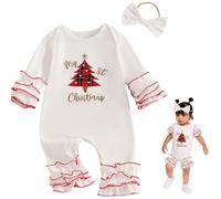 Obelunrp Tenue de Noël de petite fille, ma première habiter à manches longues Noël avec bandeau d'arc, un cache-couche nouveau-né doux pour 6-12m bébés