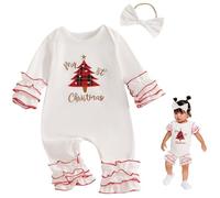 Obelunrp Tenue de Noël de petite fille, ma première habiter à manches longues Noël avec un bandeau d'arc, un cache-couche nouveau-né doux pour 3 à 6 mètres bébé