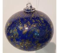 Oberstdorfer Glashütte Boule en Cristal coloreé à Suspendre Objet de Decoration Boule de Verre accrocher en Verre Souffle a la Bouche dans la Couleur Bleu Argent Ø env. 11 cm
