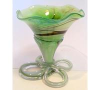 Oberstdorfer Glashütte Chandelier coloré du Verre, bougeoir sur Pied en Colore Vert, Blanc, Beige marbré Verre la Main soufflé, Hauteur : env. 13 cm, Conception