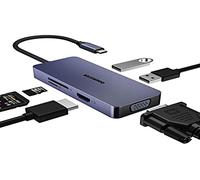 OBERSTER HB101 Hub USB C, 6 en 1 USB C Adaptateur USB C HUB Double Moniteur avec 4k HDMI, VGA, USB A, USB 2.0, Lecteur de Carte SD/TF Dock USB C Multiport pour MacBook Pro/Air, Dell/HP/Lenovo