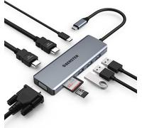 OBERSTER Hub USB C Adaptateur USB C 9 en 1 avec Triple écran, Comprenant 2x4K HDMI, VGA, 100 PD, 3 USB 3.0, lecteurs de Cartes SD/TF pour Ordinateur Portable