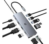 OBERSTER Station d'accueil USB C 12 en 1 avec 2 Ports HDMI, VGA, 100 W PD, 2 USB 3.0, 2 USB 2.0, Ethernet, Lecteur de Carte SD/TF, Micro/Audio pour Ordinateur Portable
