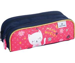 Oberthur - 1 Trousse Fourre-Tout 2 Compartiments - Collection Chaton Meow World - Dimension 22 x 7,5 x 7 cm