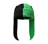 Obesntln Bunny Hat Contrast Color Crochet Winter Headwear with Long Ears