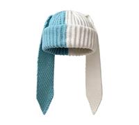 Obesntln Bunny Hat Contrast Color Crochet Winter Headwear with Long Ears